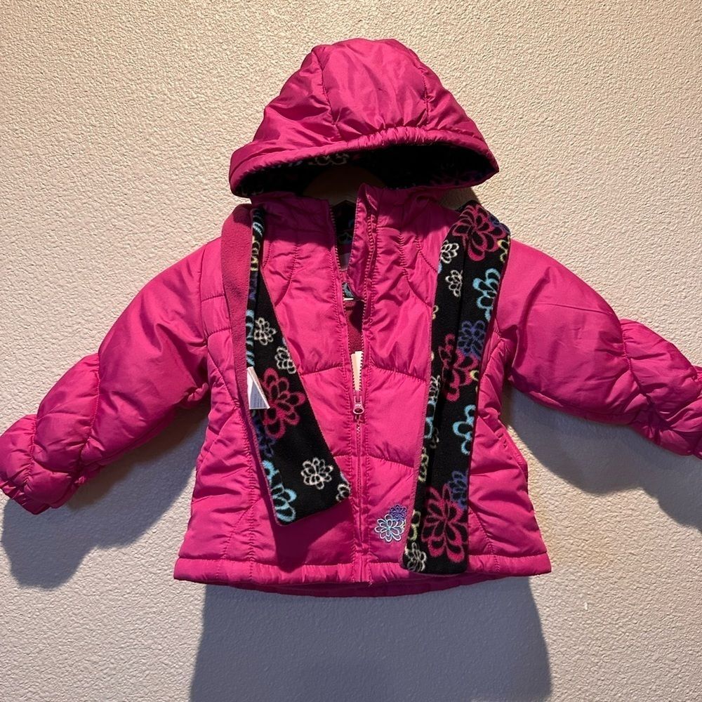 NWT London Fog Pink Puffer Girl Jacket w/ Matching Scarf Size 3T